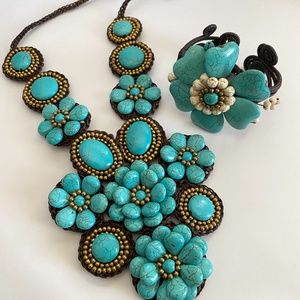 Turquoise Chunky Statement Necklace & Bracelet Set